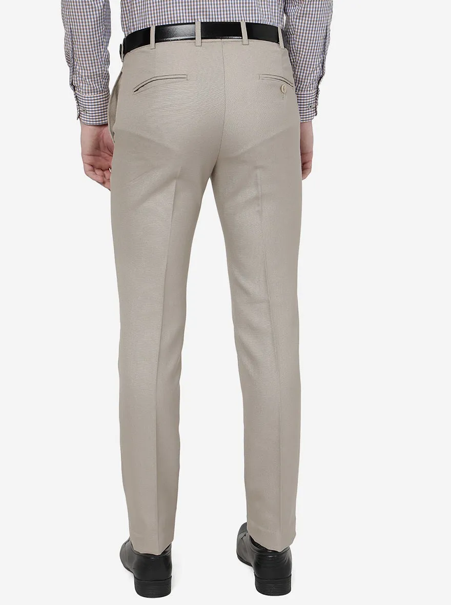 Beige Solid Slim Fit Formal Trouser | Greenfibre
