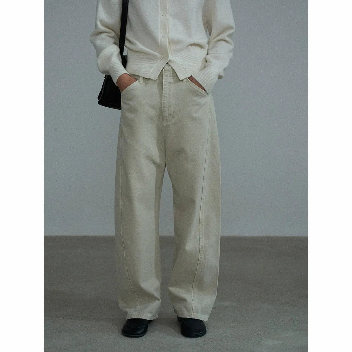 Beige Wide-Leg Trousers