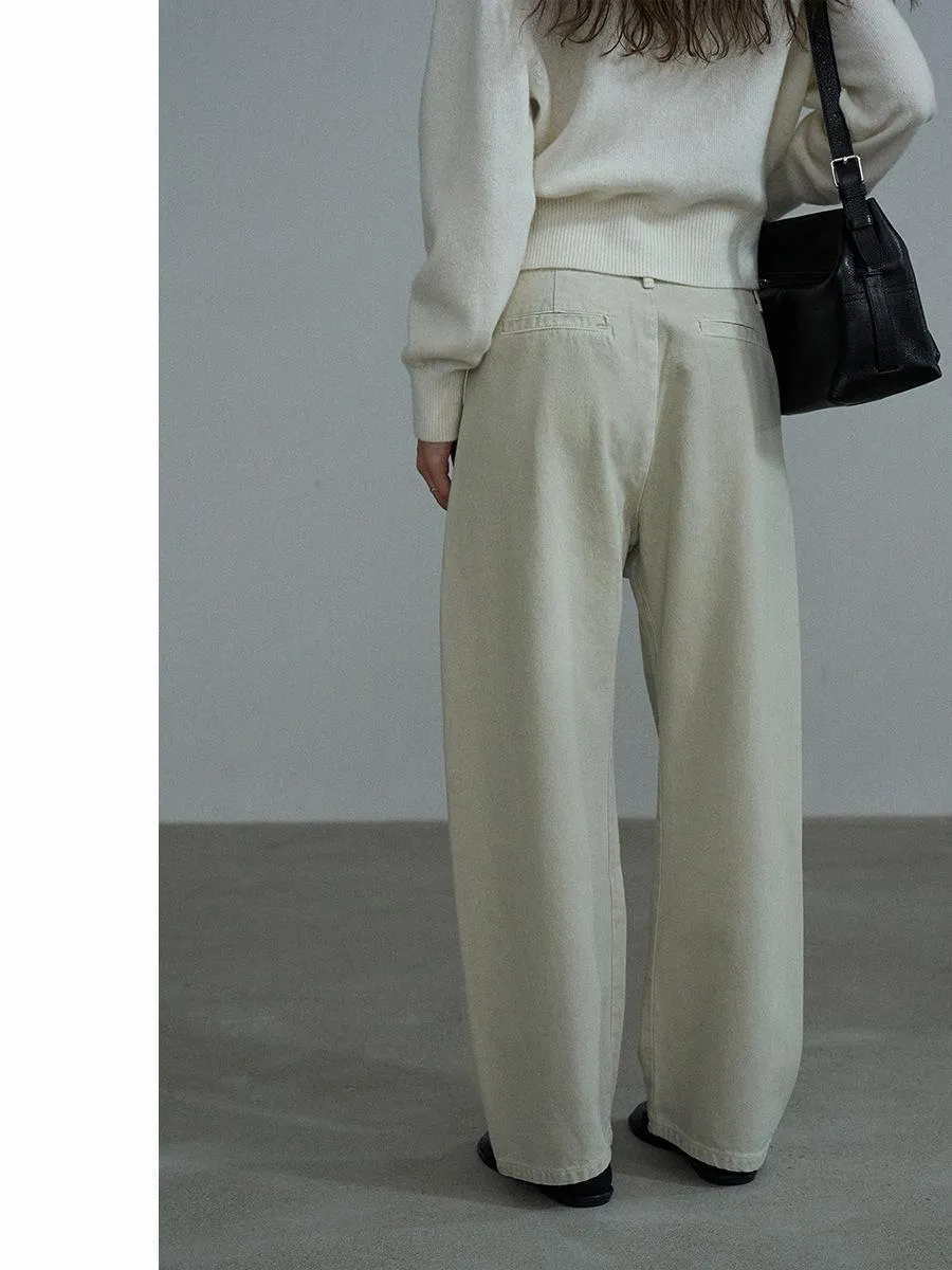 Beige Wide-Leg Trousers