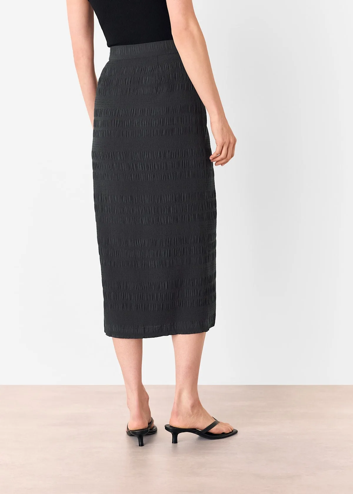 Black Sienna Plisse Midi Skirt