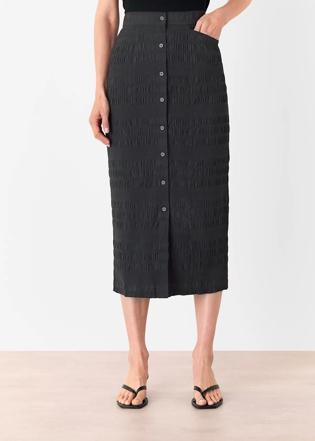 Black Sienna Plisse Midi Skirt