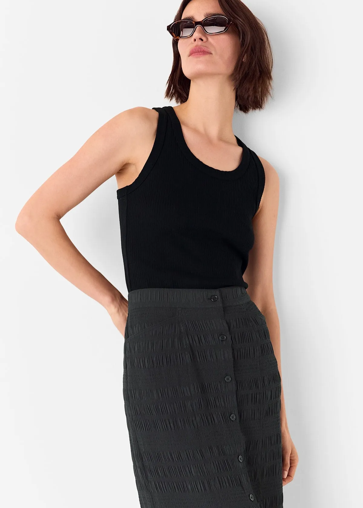 Black Sienna Plisse Midi Skirt