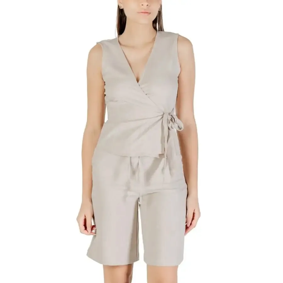 Black Sleeveless Wrap Top and Shorts Set