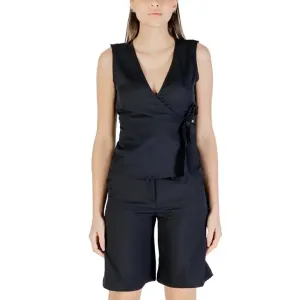 Black Sleeveless Wrap Top and Shorts Set