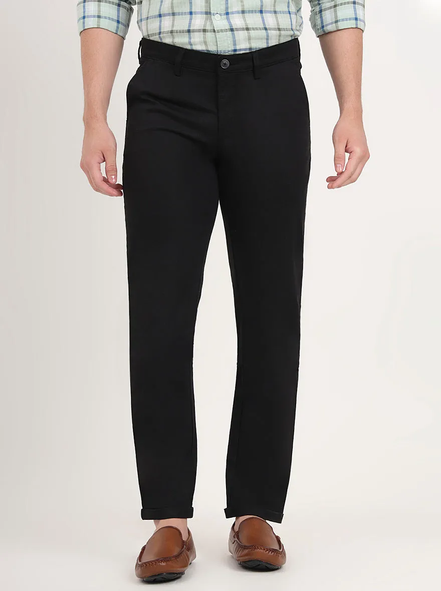 Black Solid Slim Fit Casual Trouser | Greenfibre