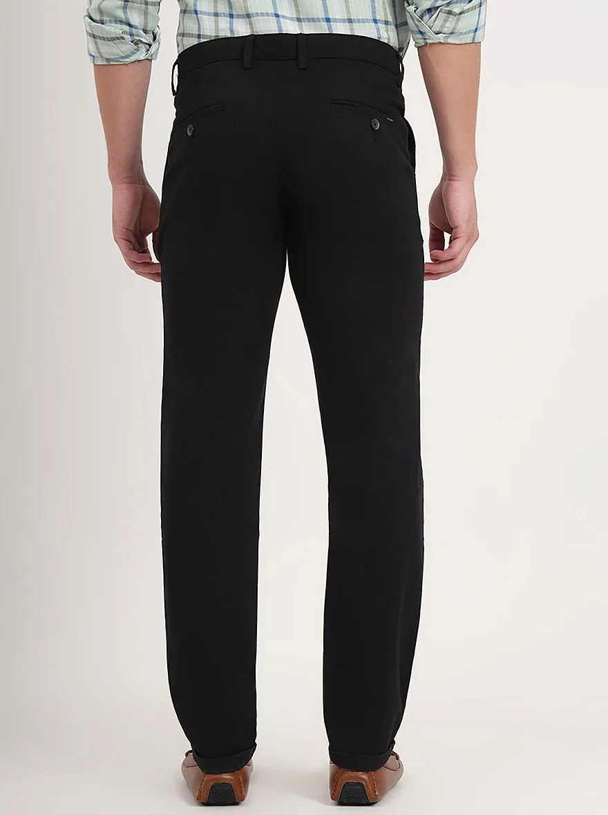 Black Solid Slim Fit Casual Trouser | Greenfibre