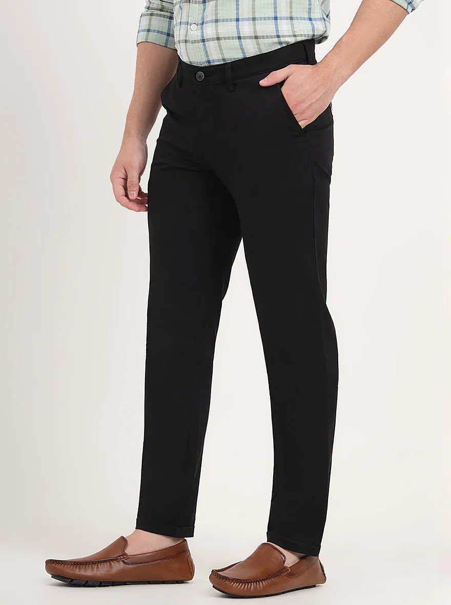 Black Solid Slim Fit Casual Trouser | Greenfibre