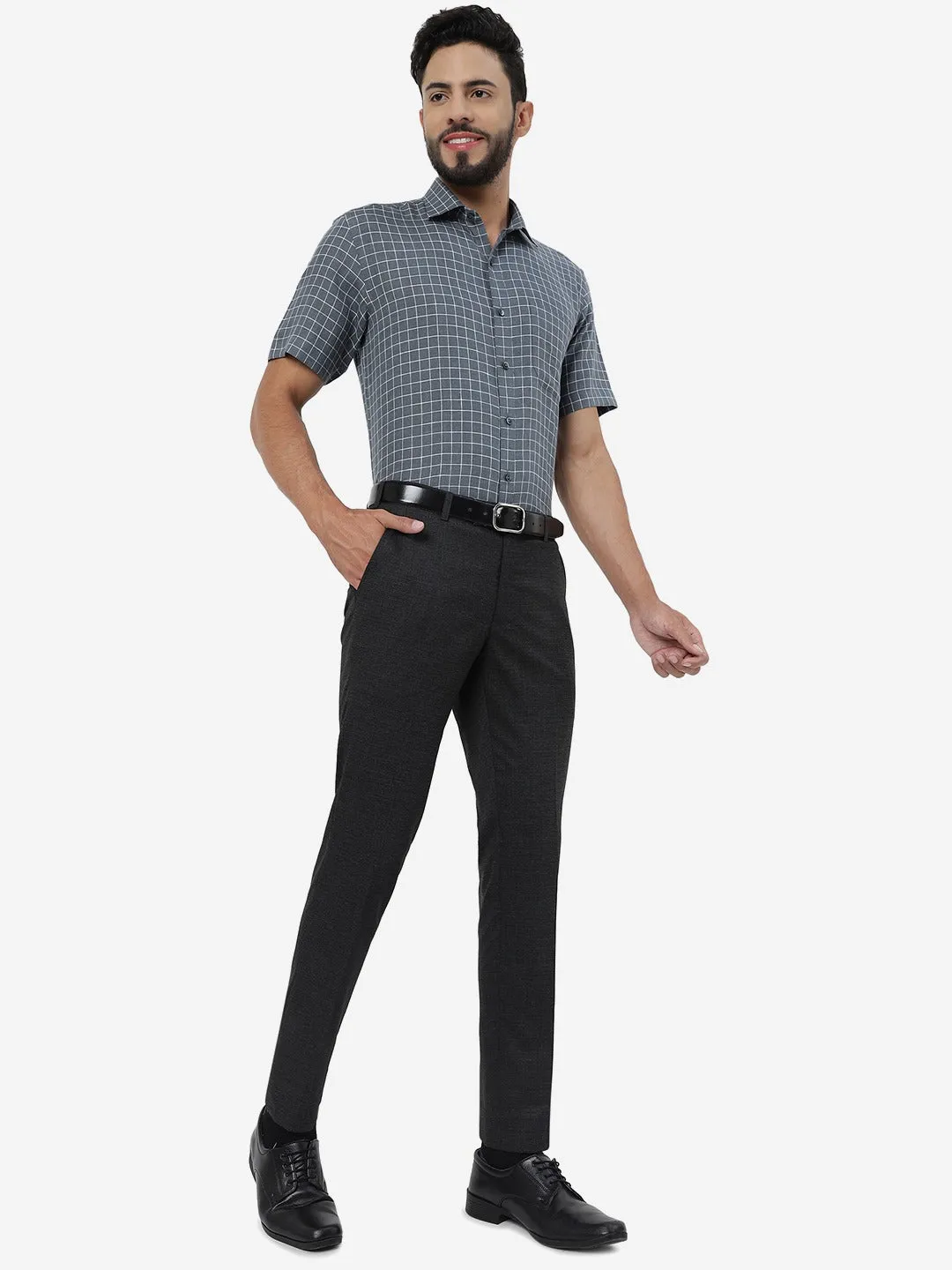 Black Solid Super Slim Fit Formal Trouser | JadeBlue