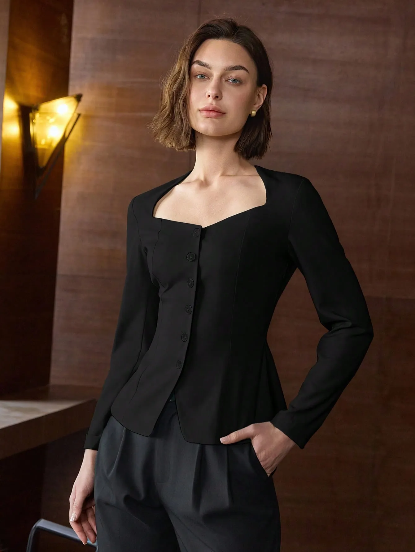 Blazer de una sola hilera para oficina de mujeres