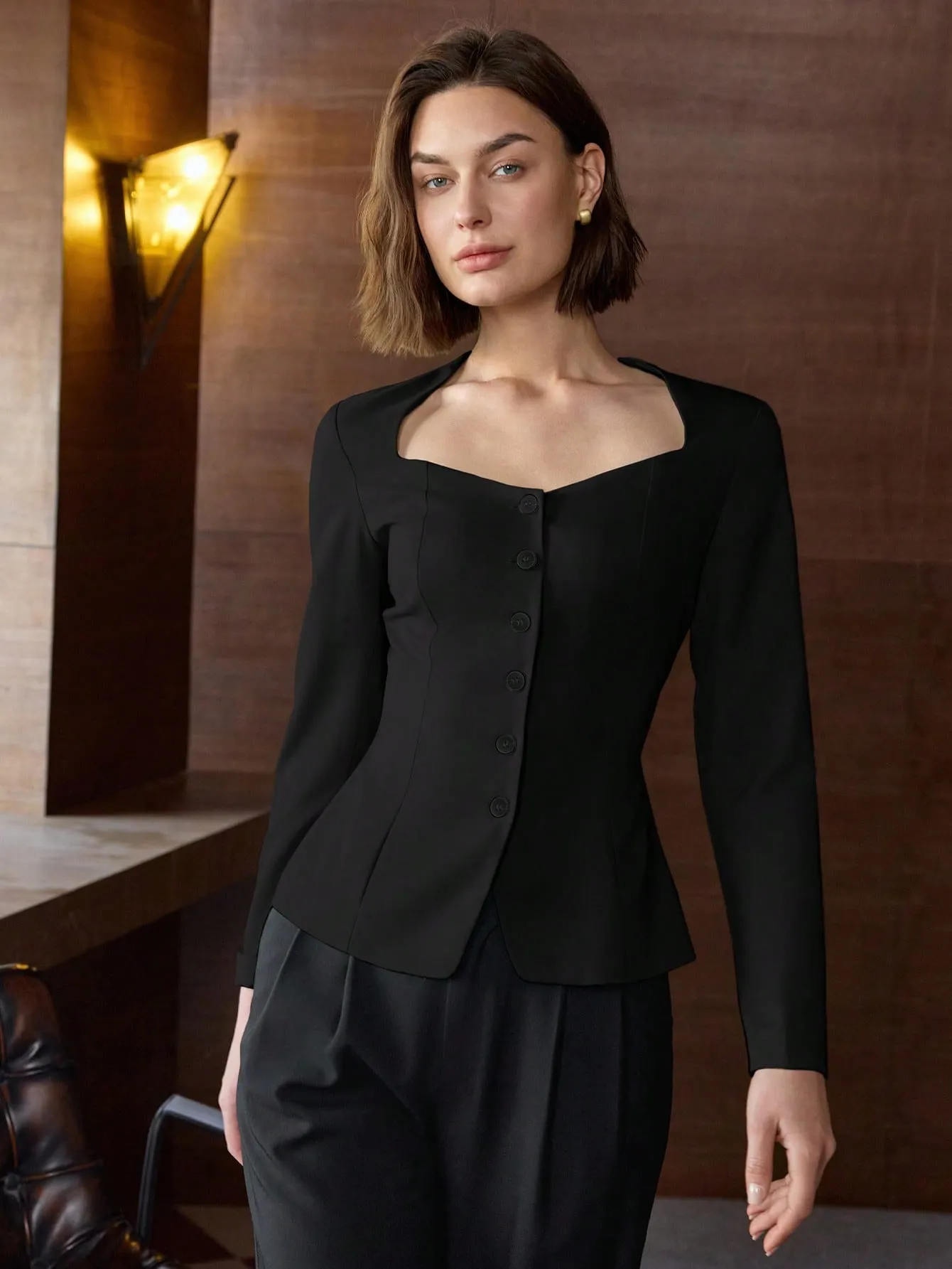 Blazer de una sola hilera para oficina de mujeres