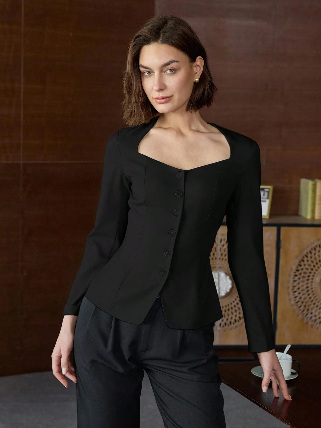 Blazer de una sola hilera para oficina de mujeres