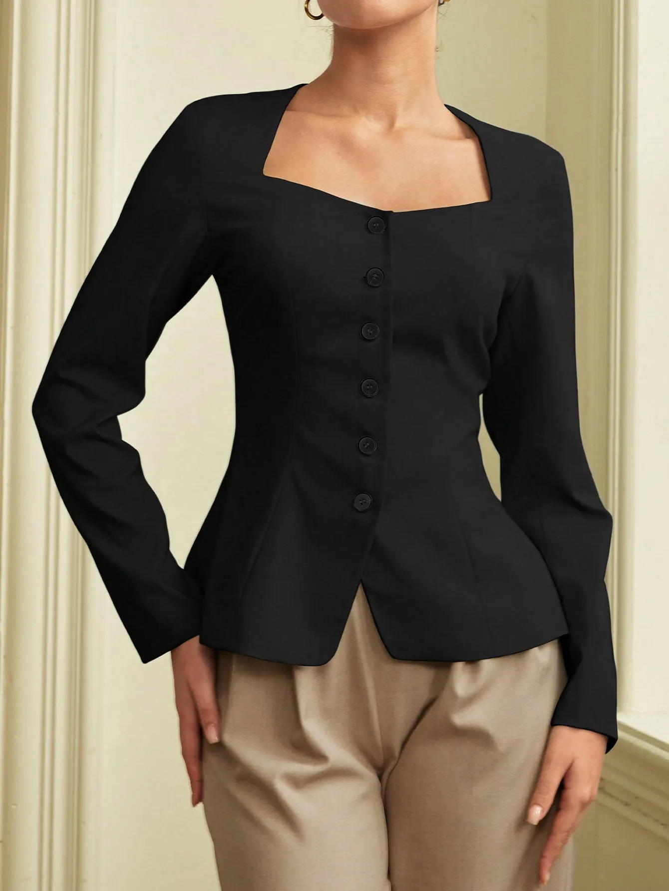 Blazer de una sola hilera para oficina de mujeres