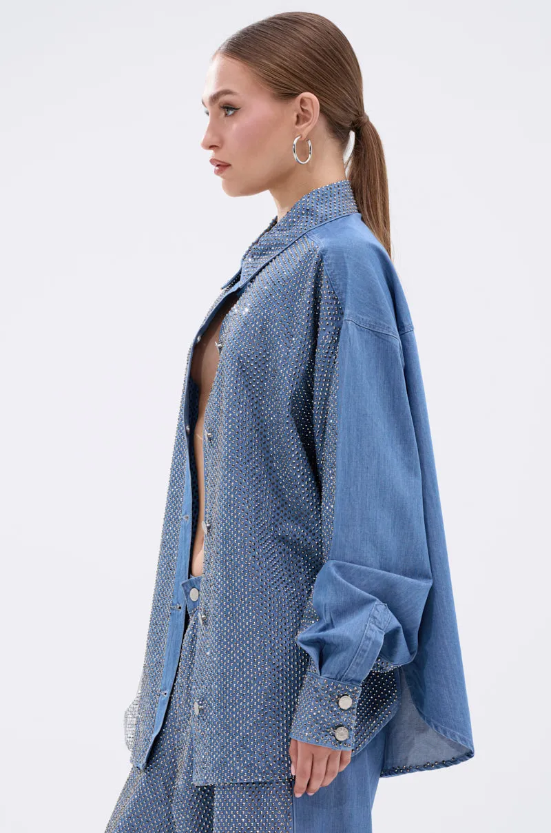 BLING BLING DENIM BUTTON DOWN TOP