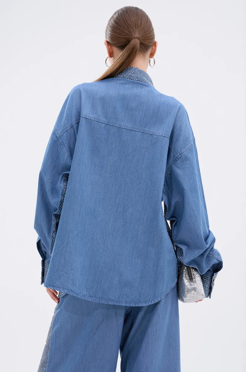 BLING BLING DENIM BUTTON DOWN TOP