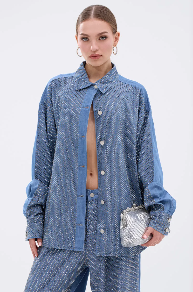 BLING BLING DENIM BUTTON DOWN TOP