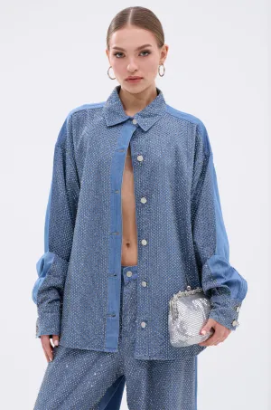 BLING BLING DENIM BUTTON DOWN TOP