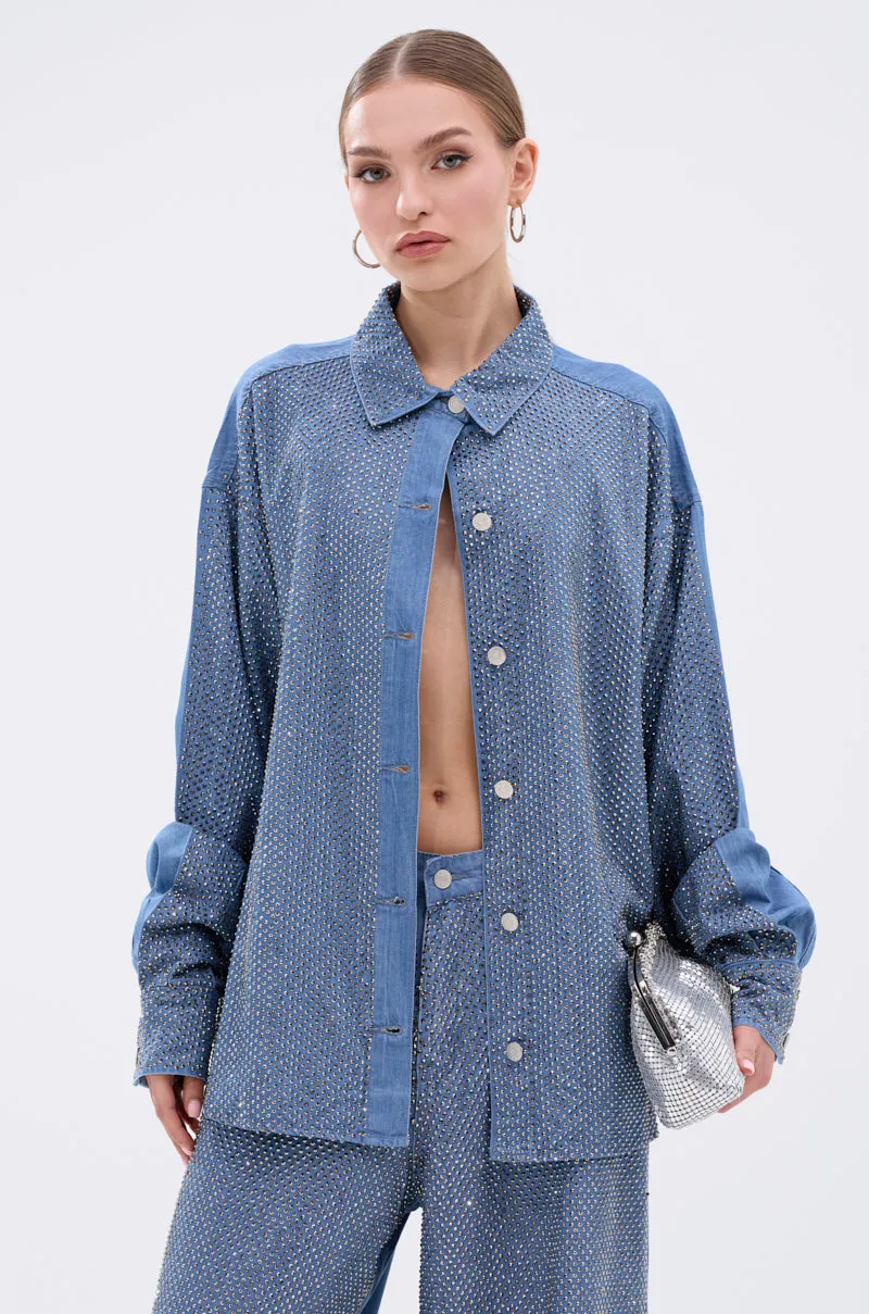 BLING BLING DENIM BUTTON DOWN TOP