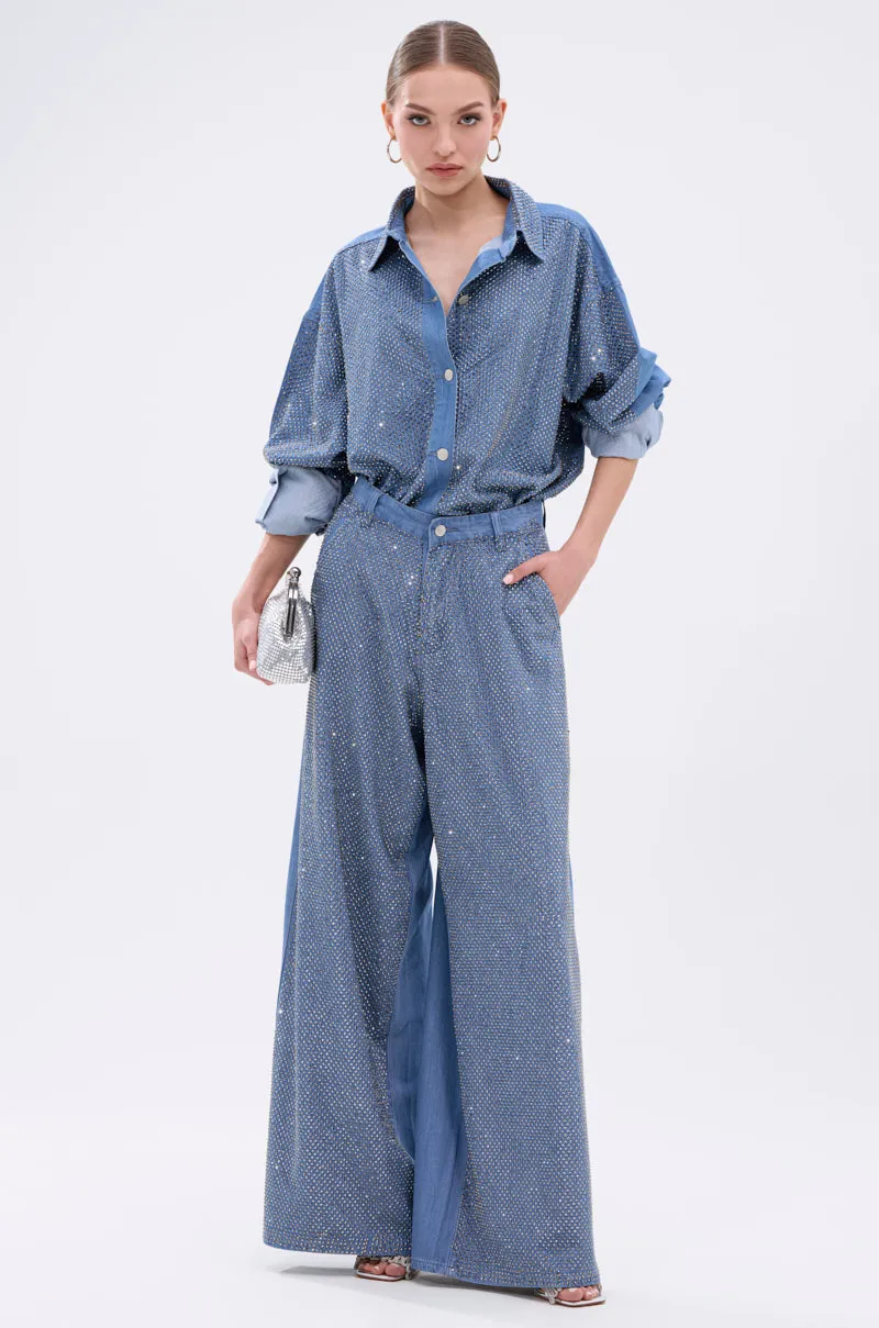 BLING BLING DENIM BUTTON DOWN TOP