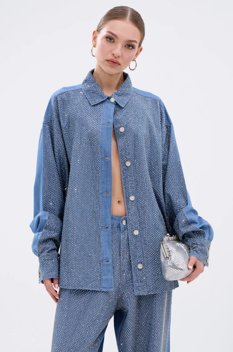 BLING BLING DENIM BUTTON DOWN TOP