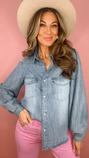 Blue Denim Button Down Top