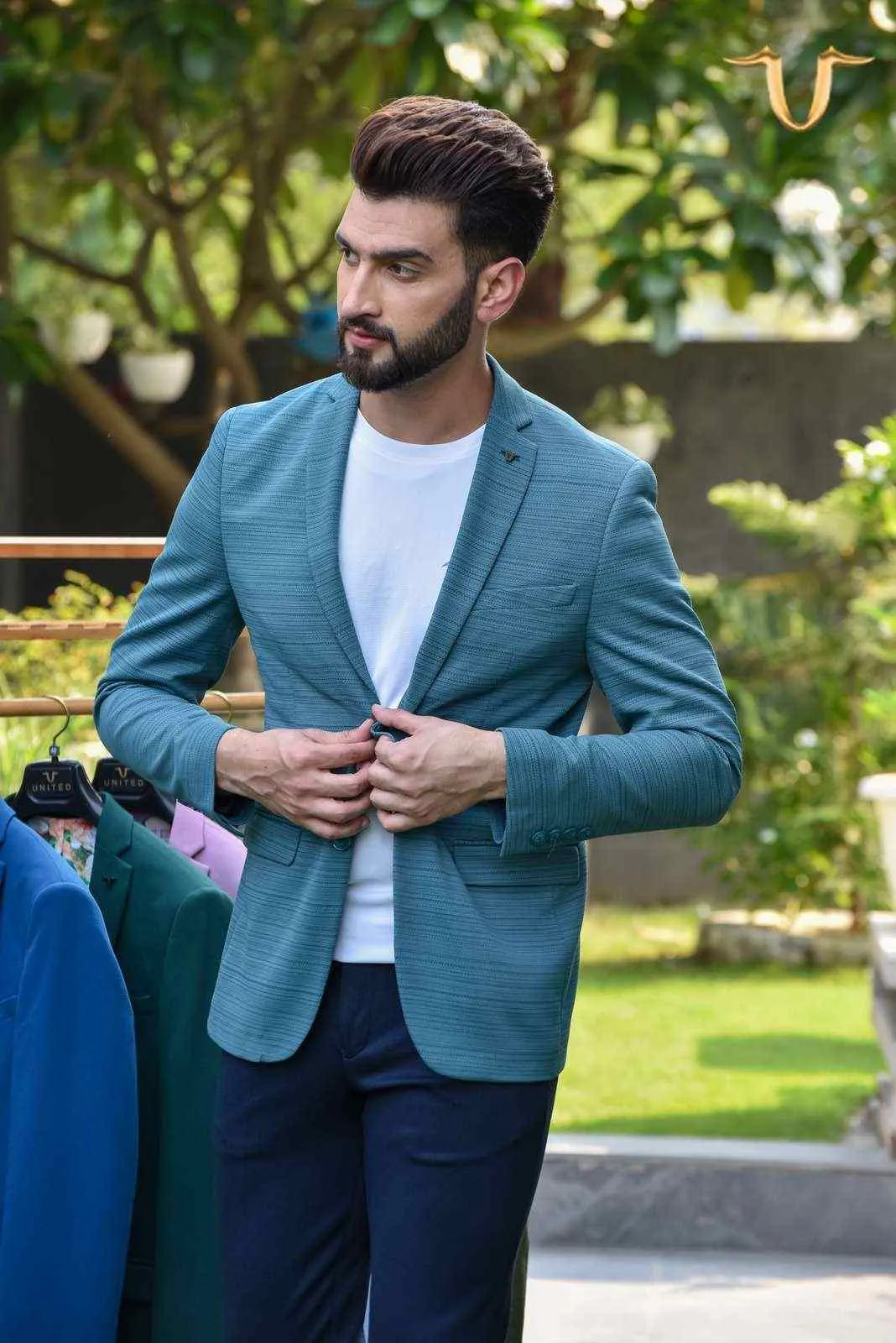 Blue Stretch Knitted Blazer