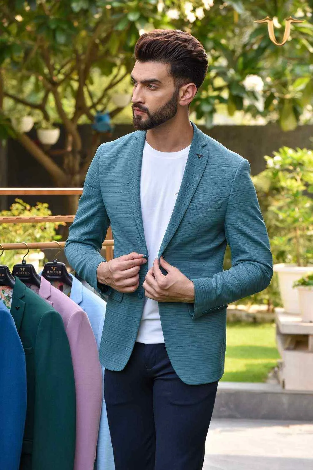 Blue Stretch Knitted Blazer