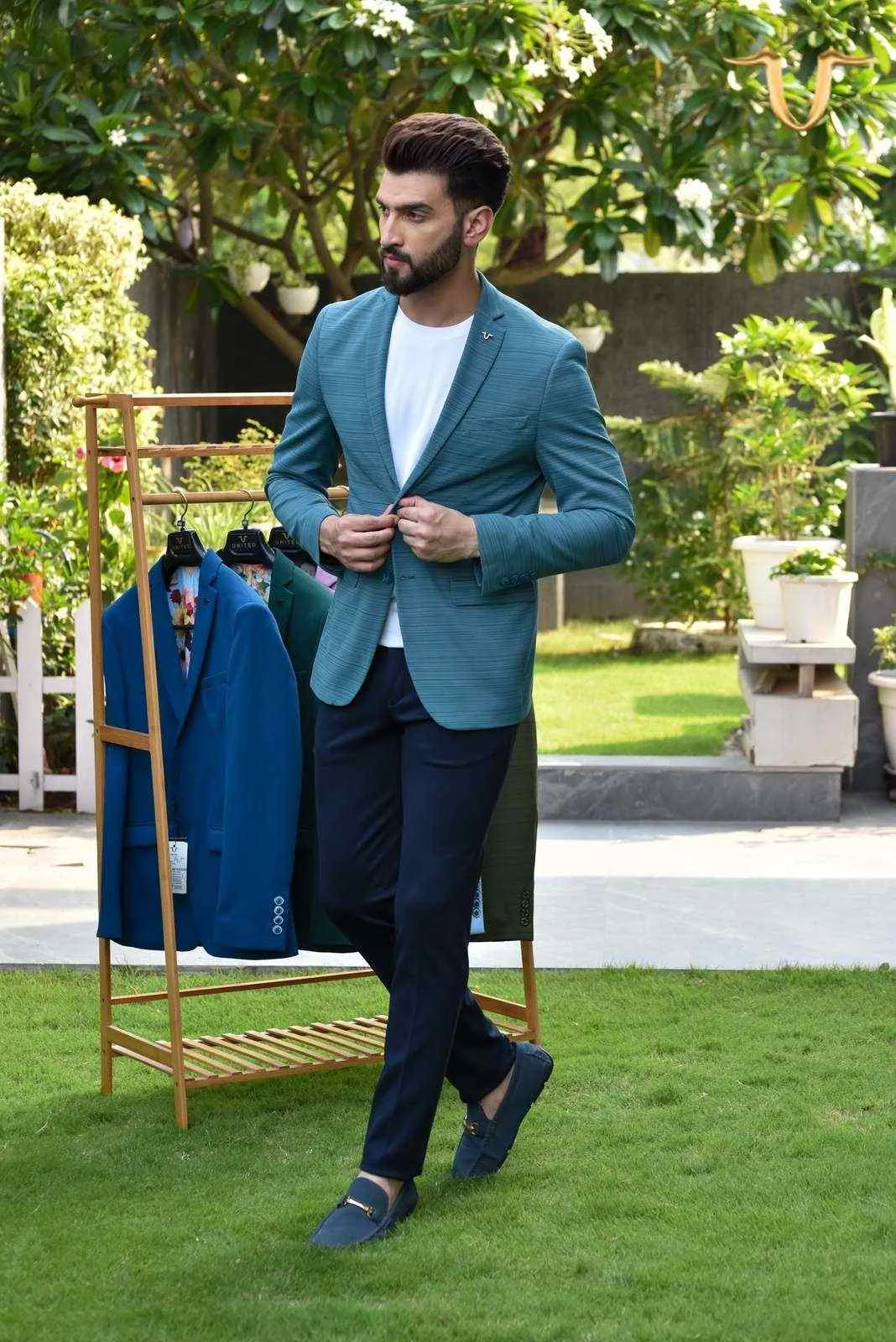 Blue Stretch Knitted Blazer