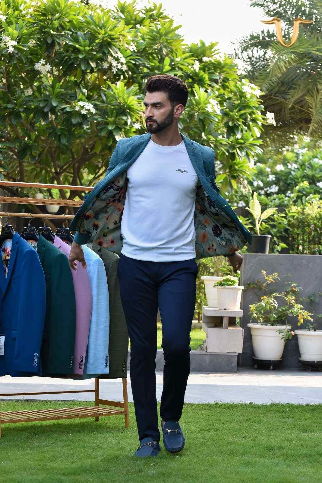 Blue Stretch Knitted Blazer