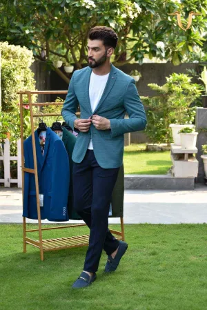 Blue Stretch Knitted Blazer