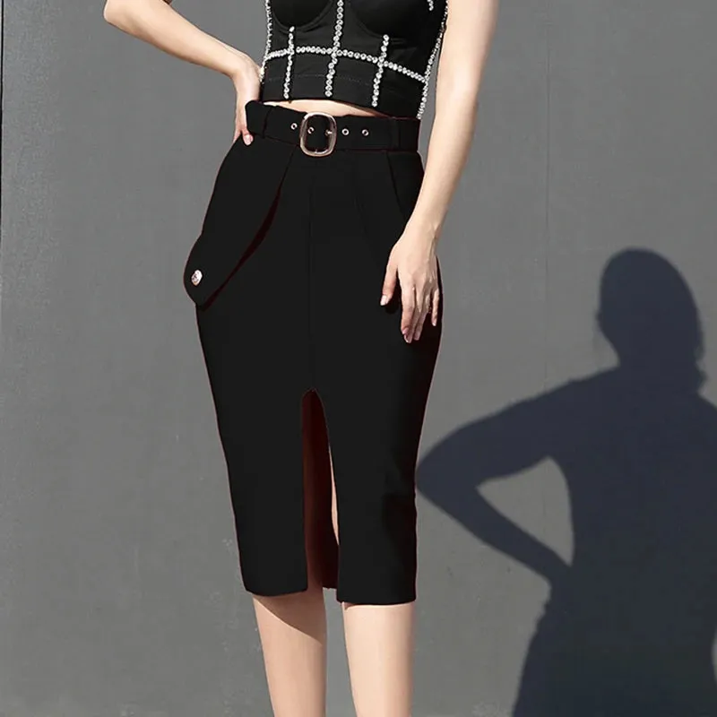 Bodycon Women's High Waist Bandage Skirt Knee Length Midi Pencil Office Party Club Elegant Skirts Clothing