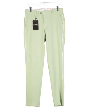 boohooMan Green Slim Piped Suit Trouser W30