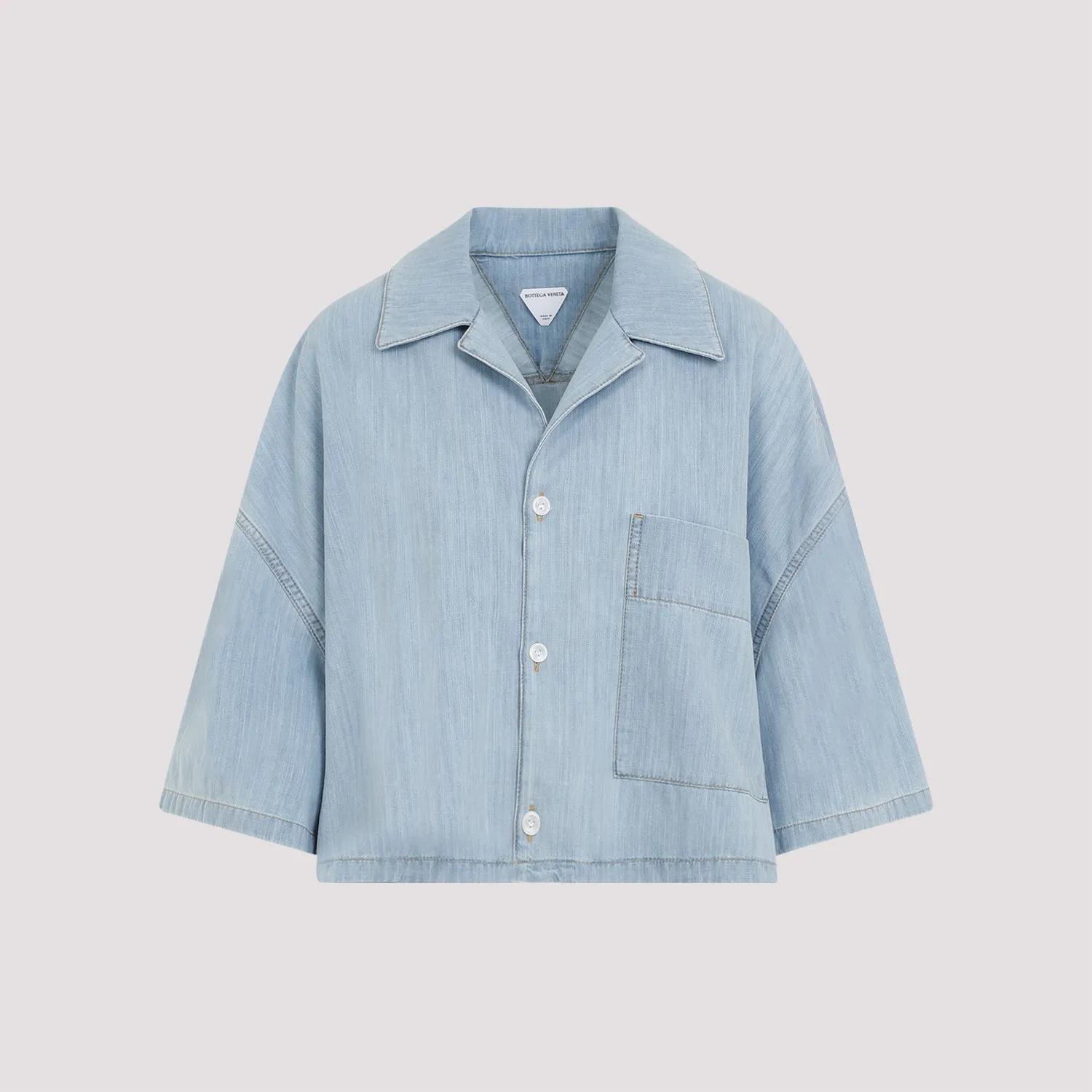 BOTTEGA VENETA Cropped Denim Shirt with Bowling Collar - Women's Fall Winter 24/25