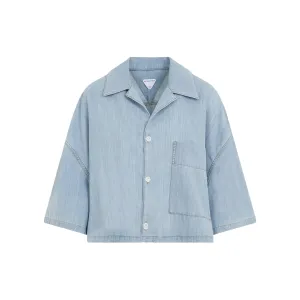 BOTTEGA VENETA Cropped Denim Shirt with Bowling Collar - Women's Fall Winter 24/25