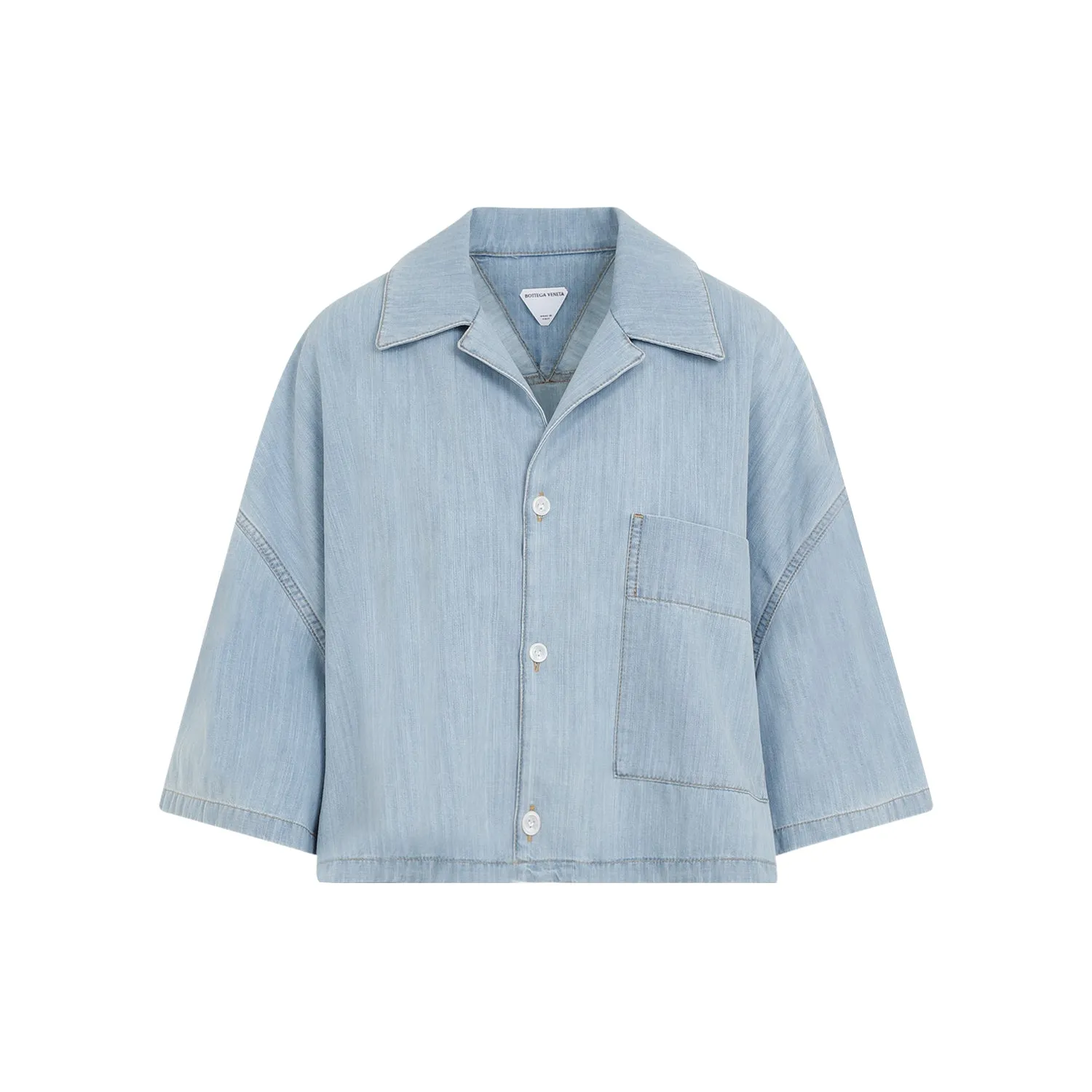 BOTTEGA VENETA Cropped Denim Shirt with Bowling Collar - Women's Fall Winter 24/25