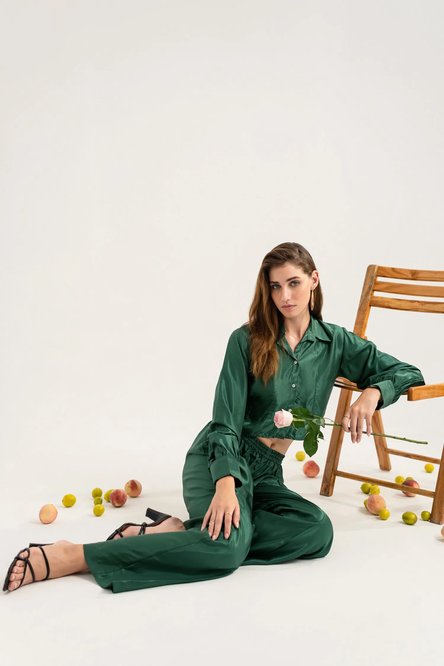 Bottle Green Wide-Leg Pants