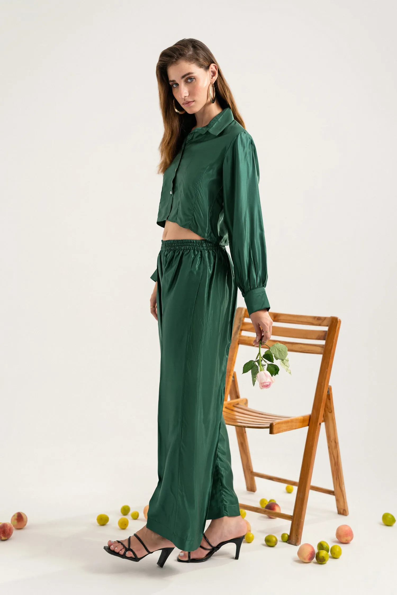 Bottle Green Wide-Leg Pants