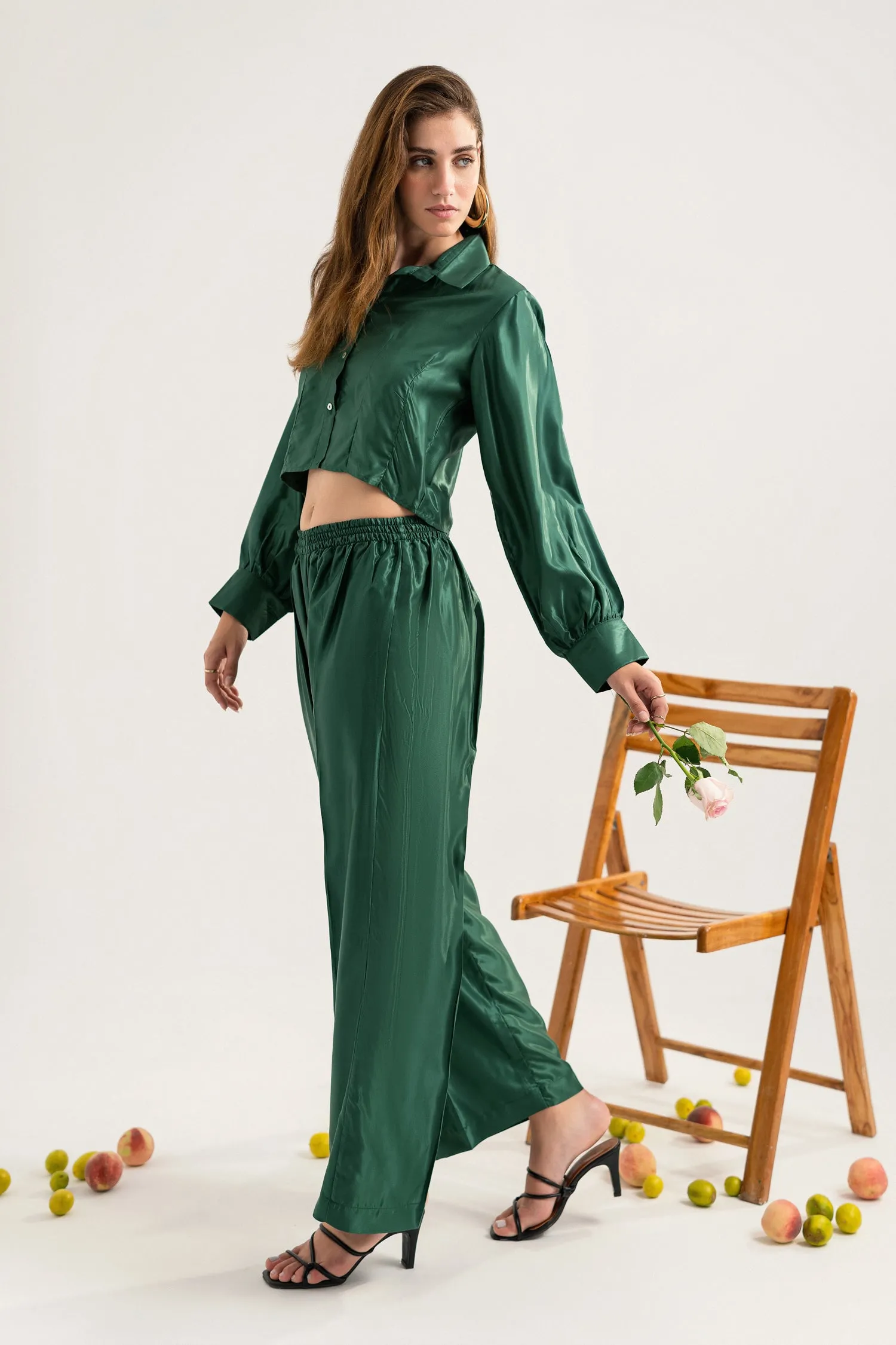 Bottle Green Wide-Leg Pants