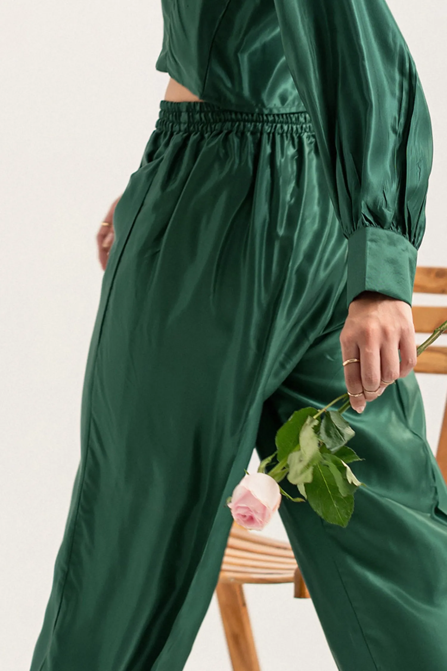 Bottle Green Wide-Leg Pants