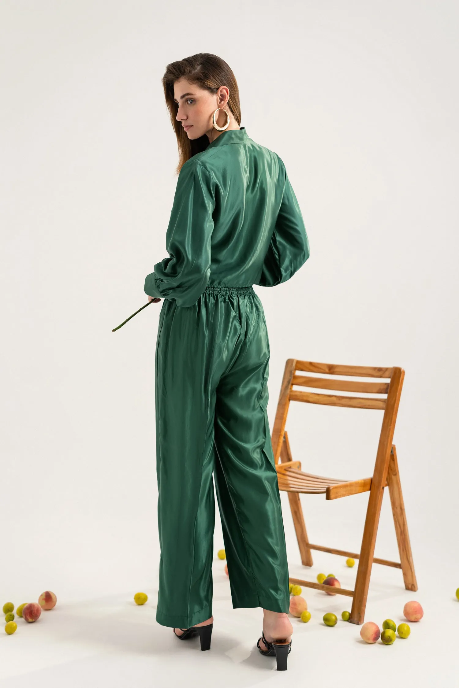 Bottle Green Wide-Leg Pants