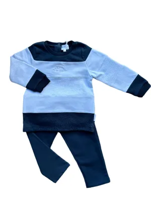 Boys Navy and Pale Blue Cotton Trouser Set