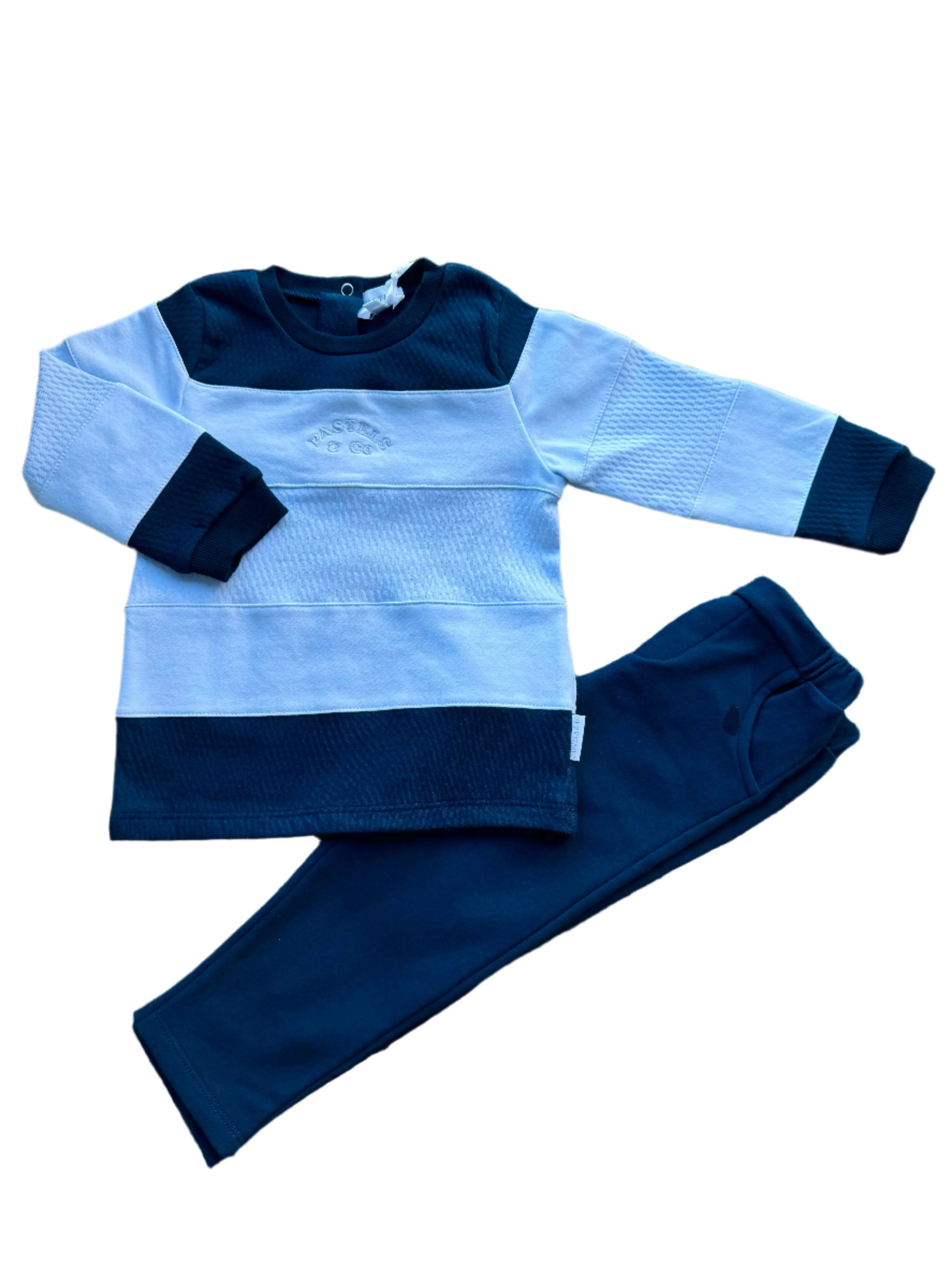 Boys Navy and Pale Blue Cotton Trouser Set