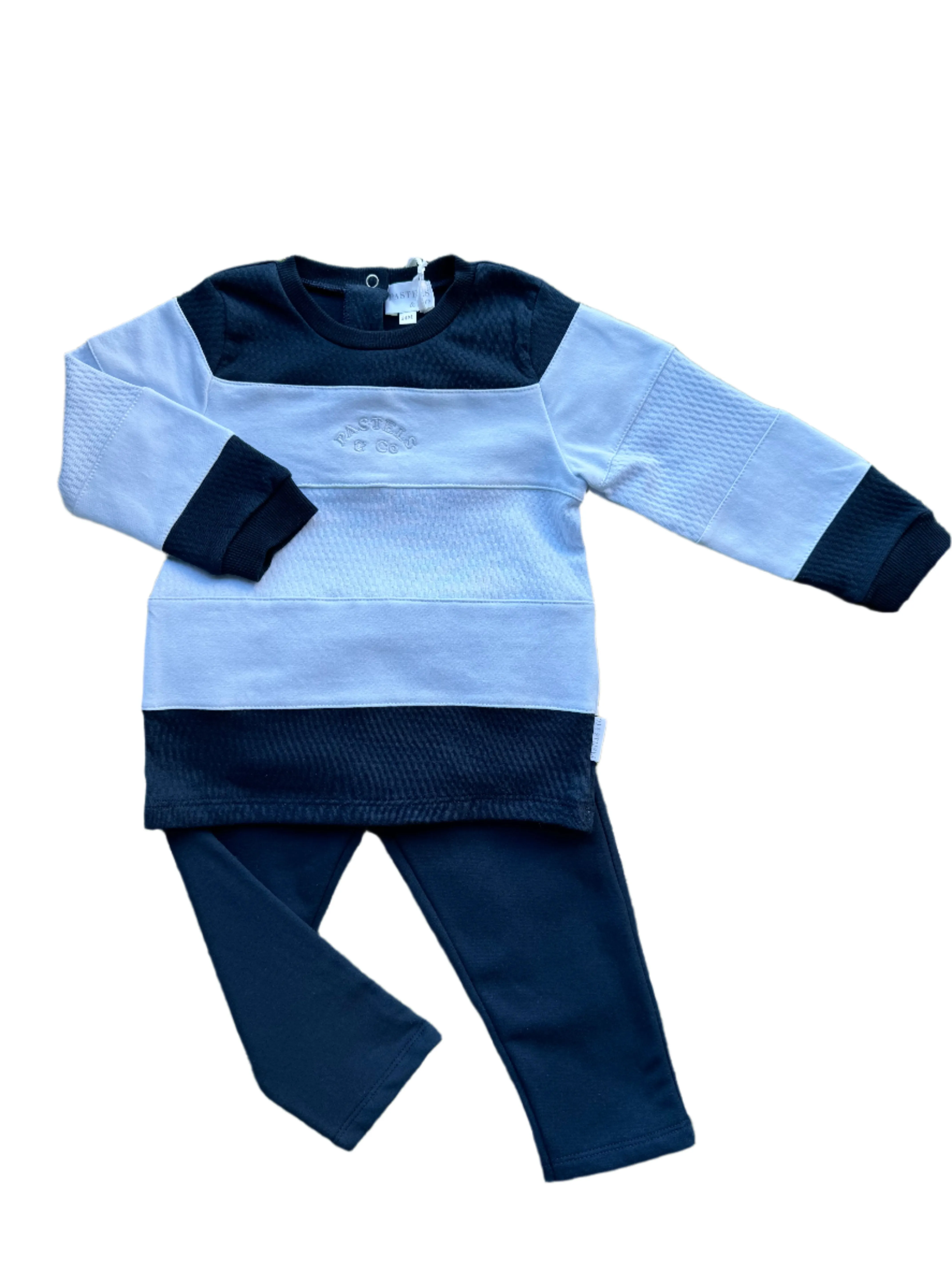 Boys Navy and Pale Blue Cotton Trouser Set