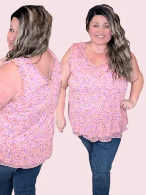 Brittany Ruffle Edge Vneck Tank in Pink Floral