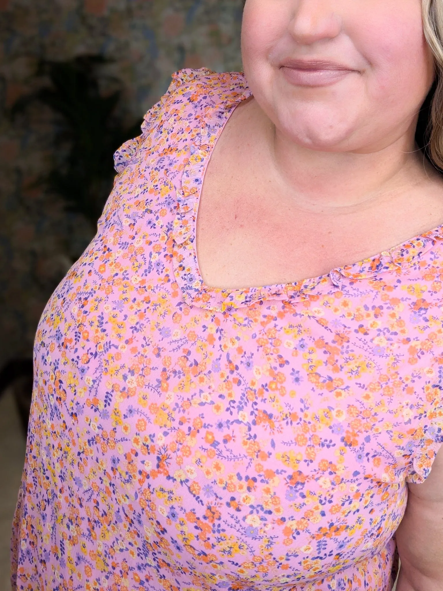 Brittany Ruffle Edge Vneck Tank in Pink Floral