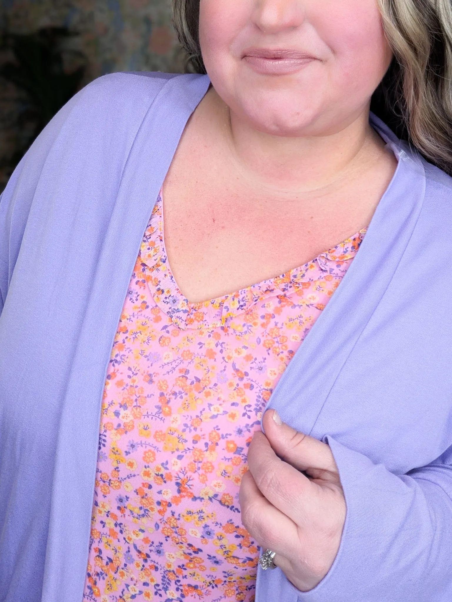 Brittany Ruffle Edge Vneck Tank in Pink Floral
