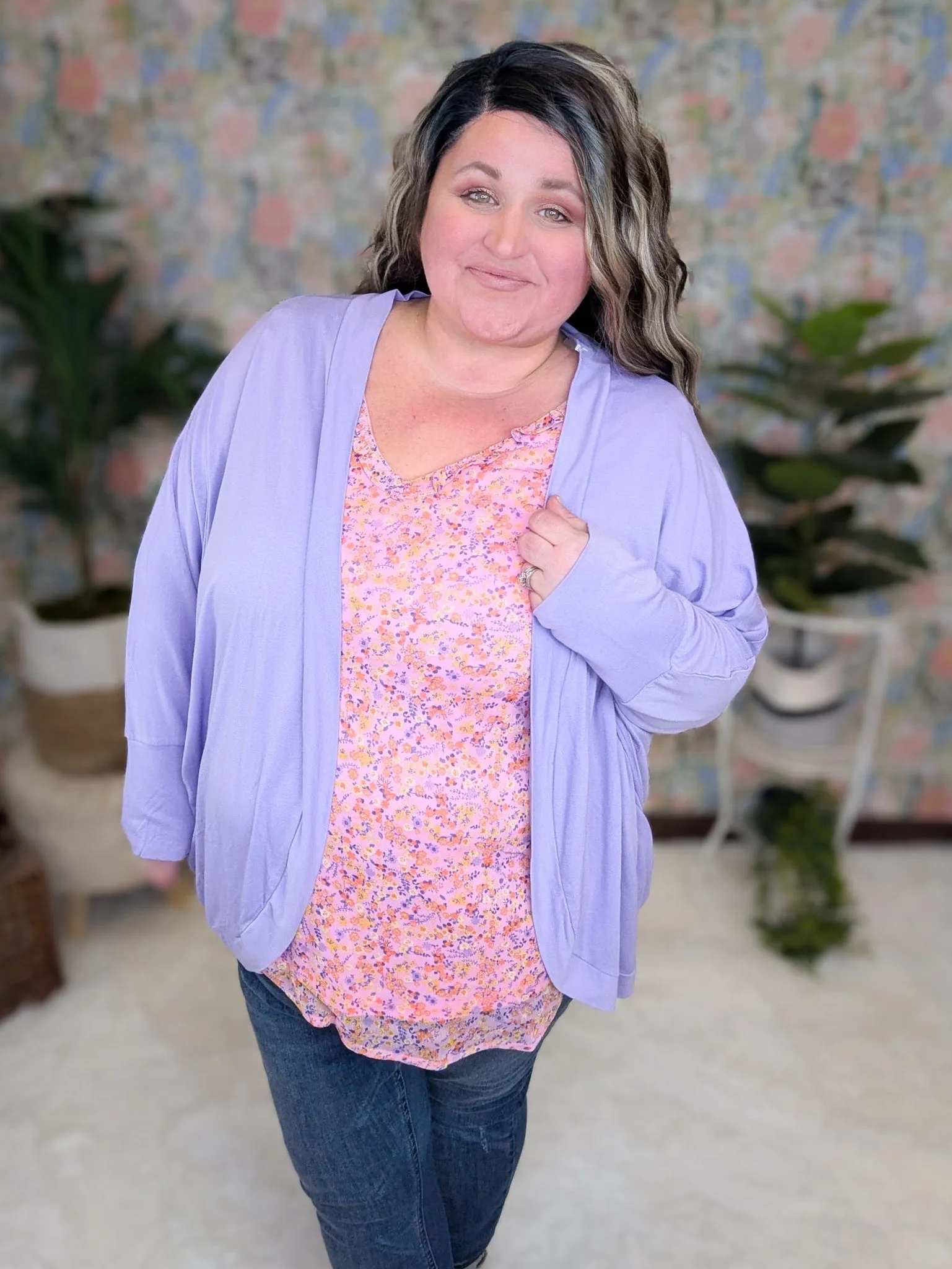 Brittany Ruffle Edge Vneck Tank in Pink Floral