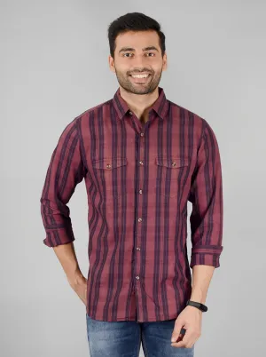 Brown Checked Slim Fit Casual Shirt | JadeBlue