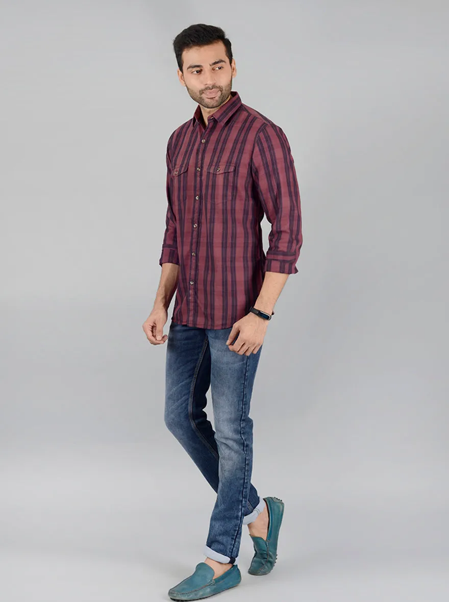 Brown Checked Slim Fit Casual Shirt | JadeBlue
