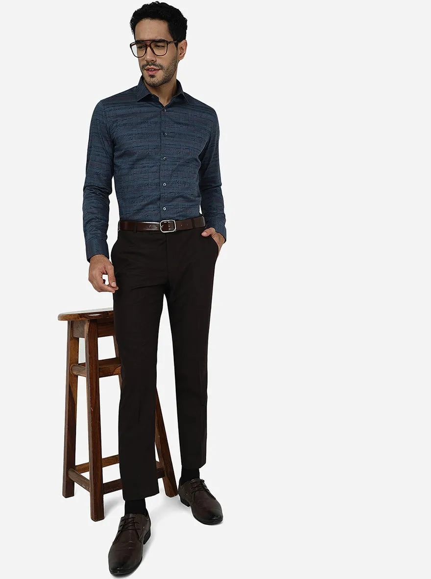 Brown Solid Slim Fit Formal Trouser | Metal