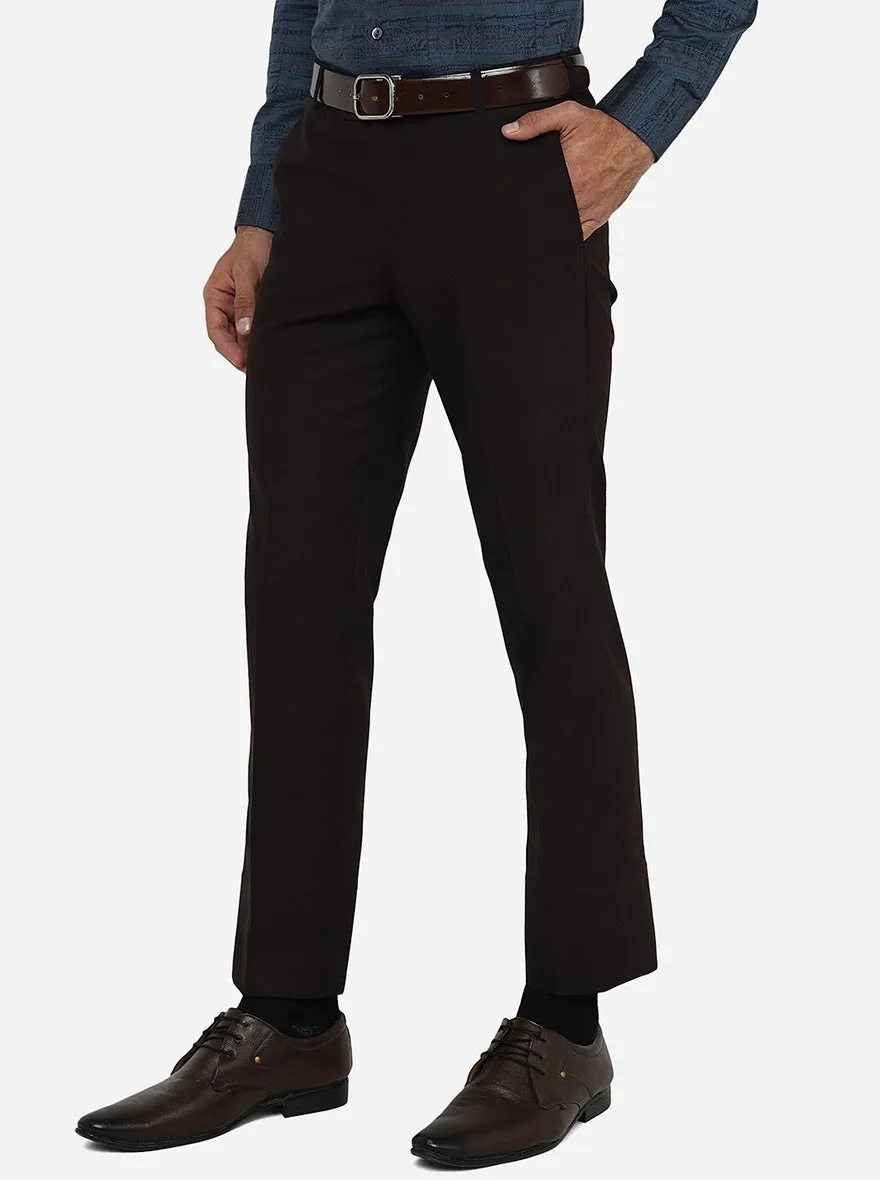 Brown Solid Slim Fit Formal Trouser | Metal